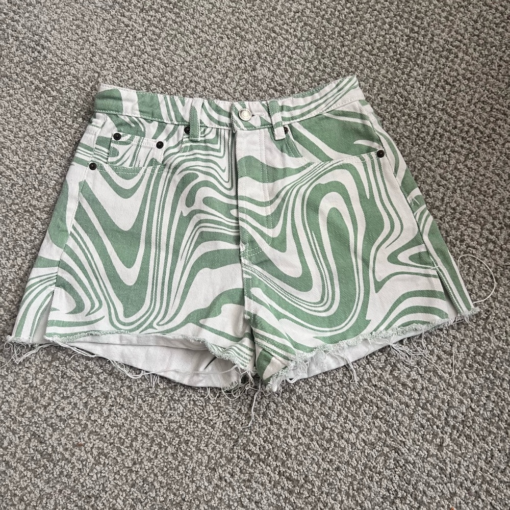 green and white swirly shorts